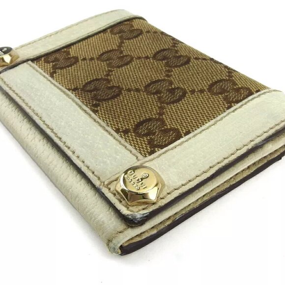 AUTHENTICITY GUARANTEED GUCCI card case GG canvas beige white canvas ?~ leather - Picture 4 of 9